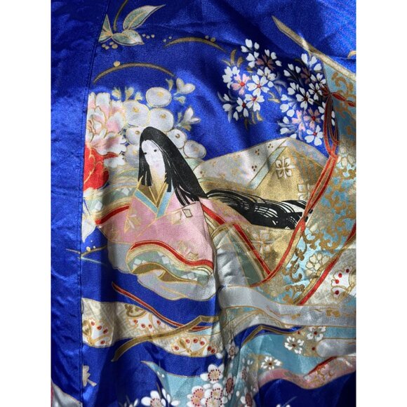 Vintage Ichi Ban Japanese Kimono Robe With Scenic Print & Tie Belt - Size 42 - Picture 13 of 14